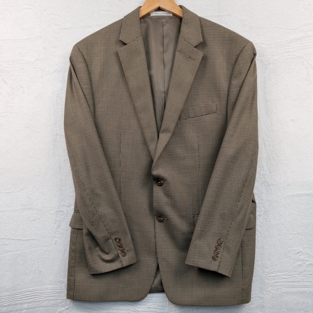 Chaps Blazer Men 42R Brown Houndstooth Plaid Professional Light Academia Preppy